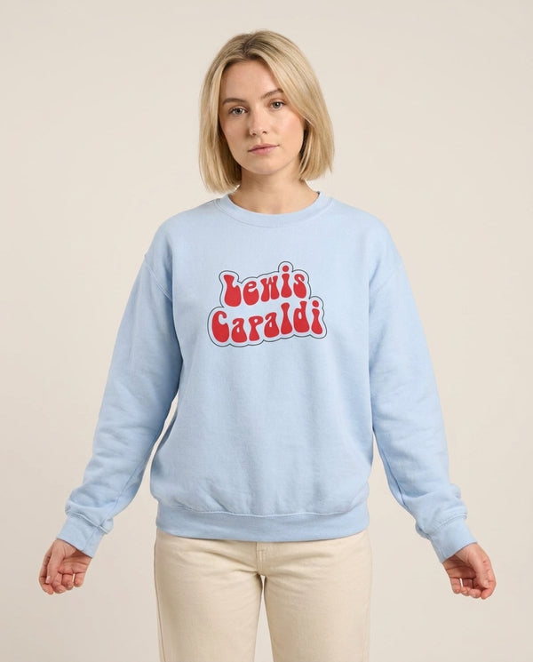 Red Name Sweatshirt — Blue Front, worn