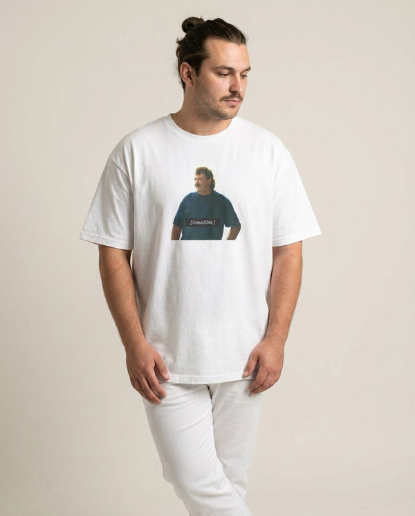 Inaudible Gerald T-Shirt — White Front, worn