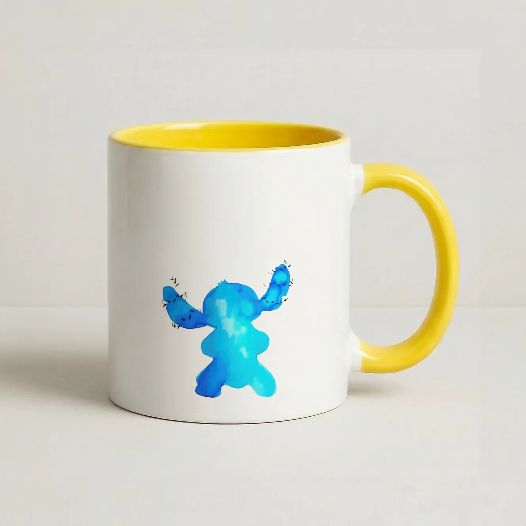 Watercolour Blue Alien Disney Coffee Yellow Mug