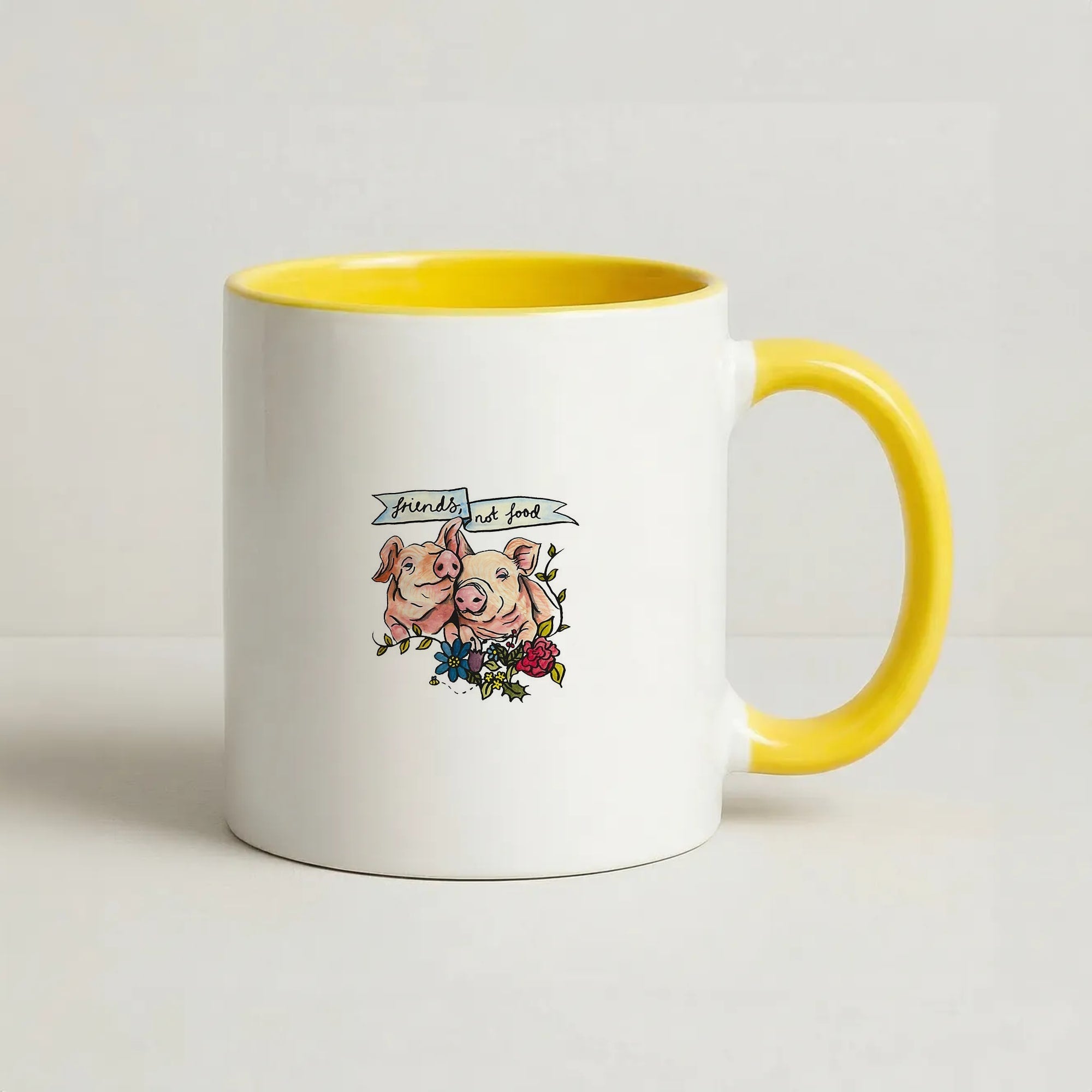 Friends Not Food - Vegan Coffee Yellow Mug