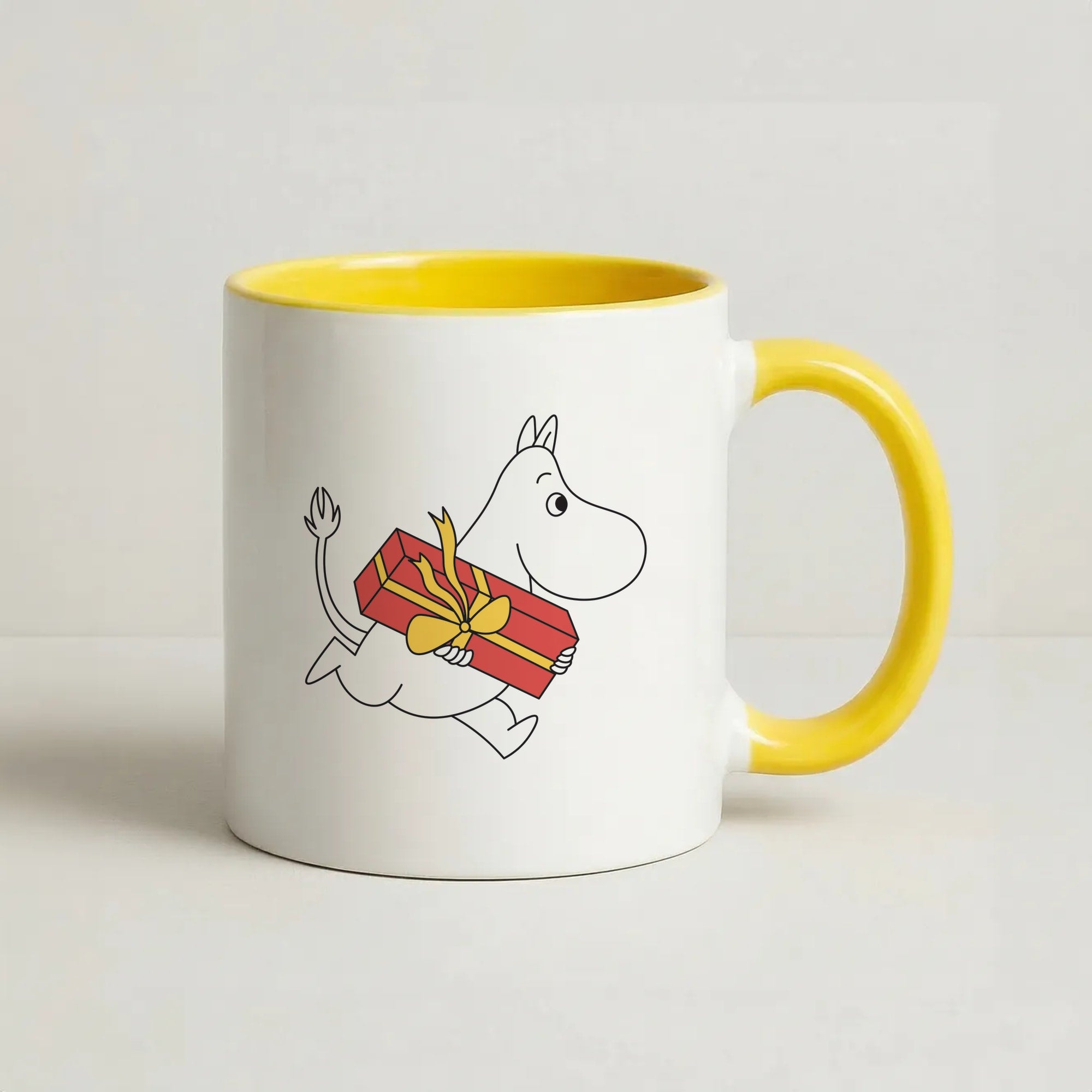 Red Present Moom Coffee Yellow Mug