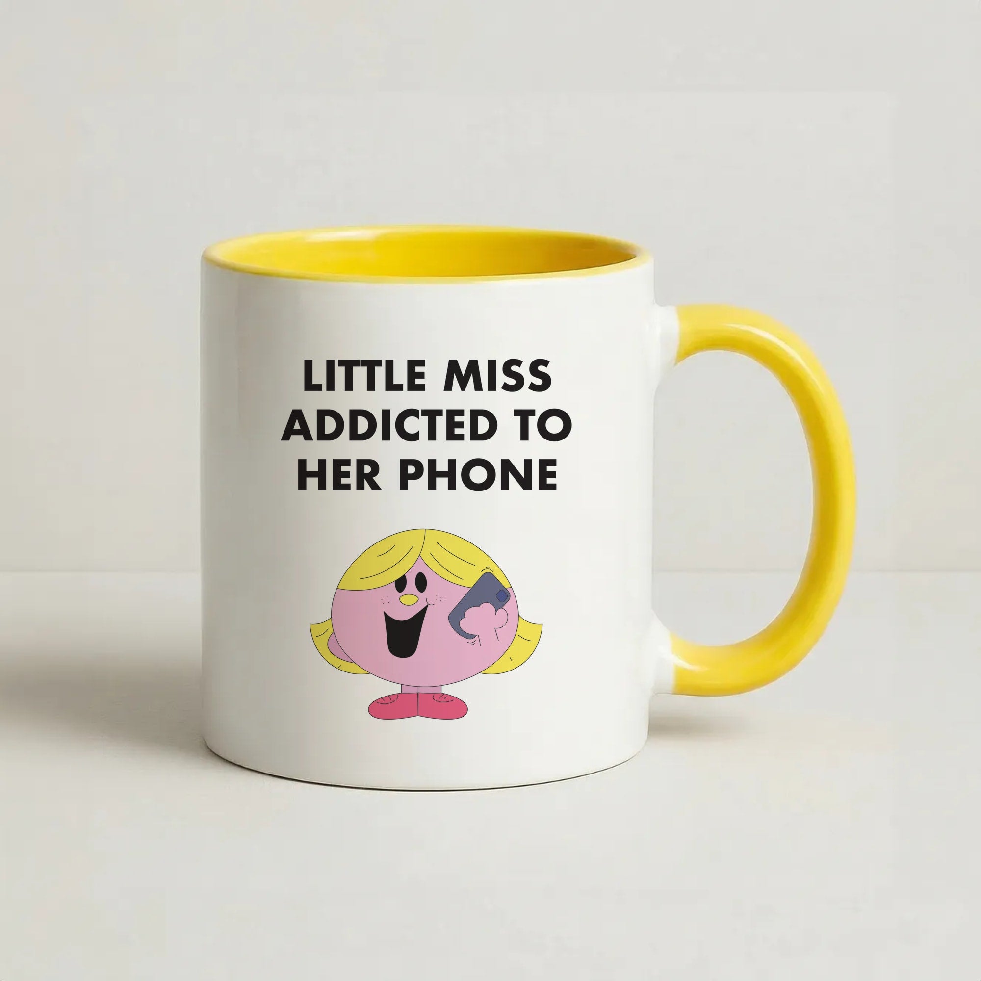 Little Miss Addicted To Her Phone - Aesthetic Quote Coffee Yellow Mug