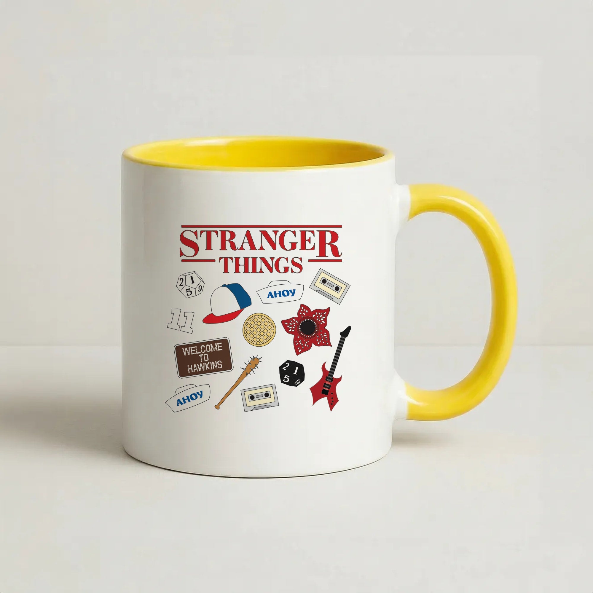 Stranger Things Cartoon Icons Coffee Yellow Mug