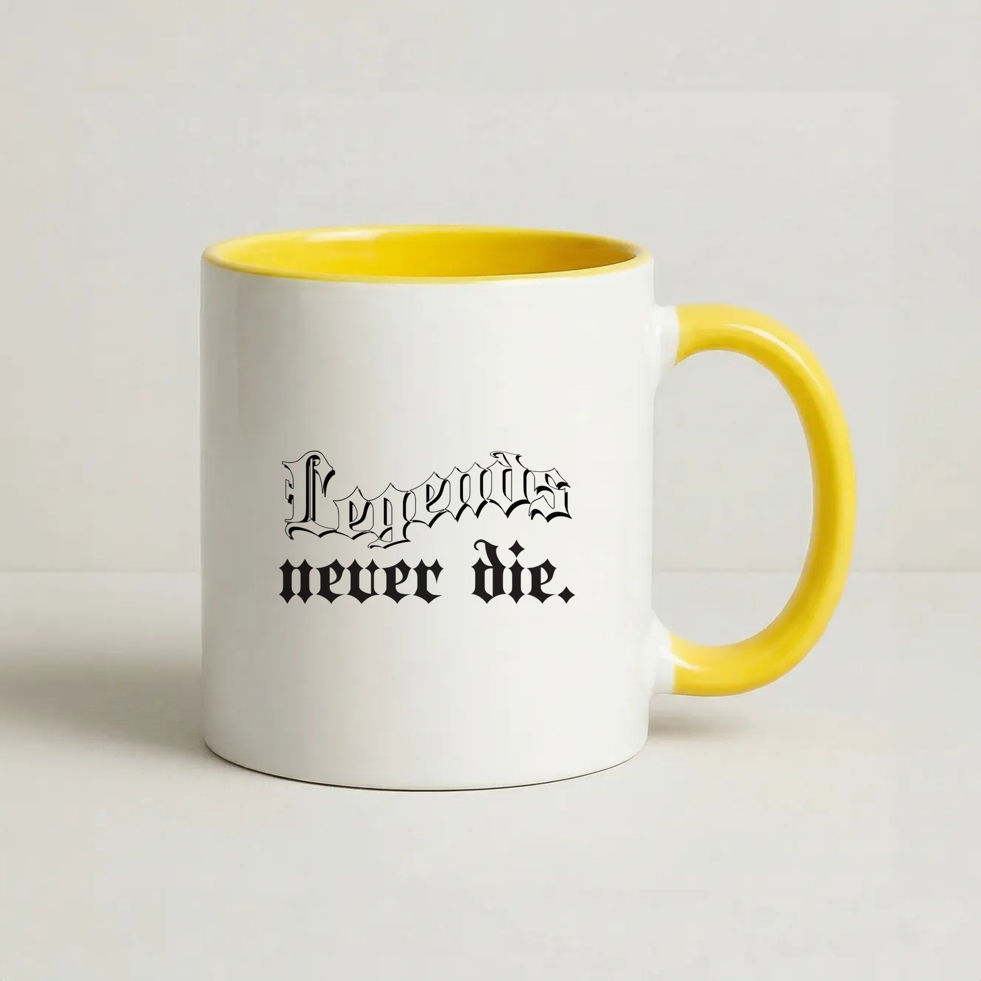 Legends Never Die - Juice Coffee Yellow Mug
