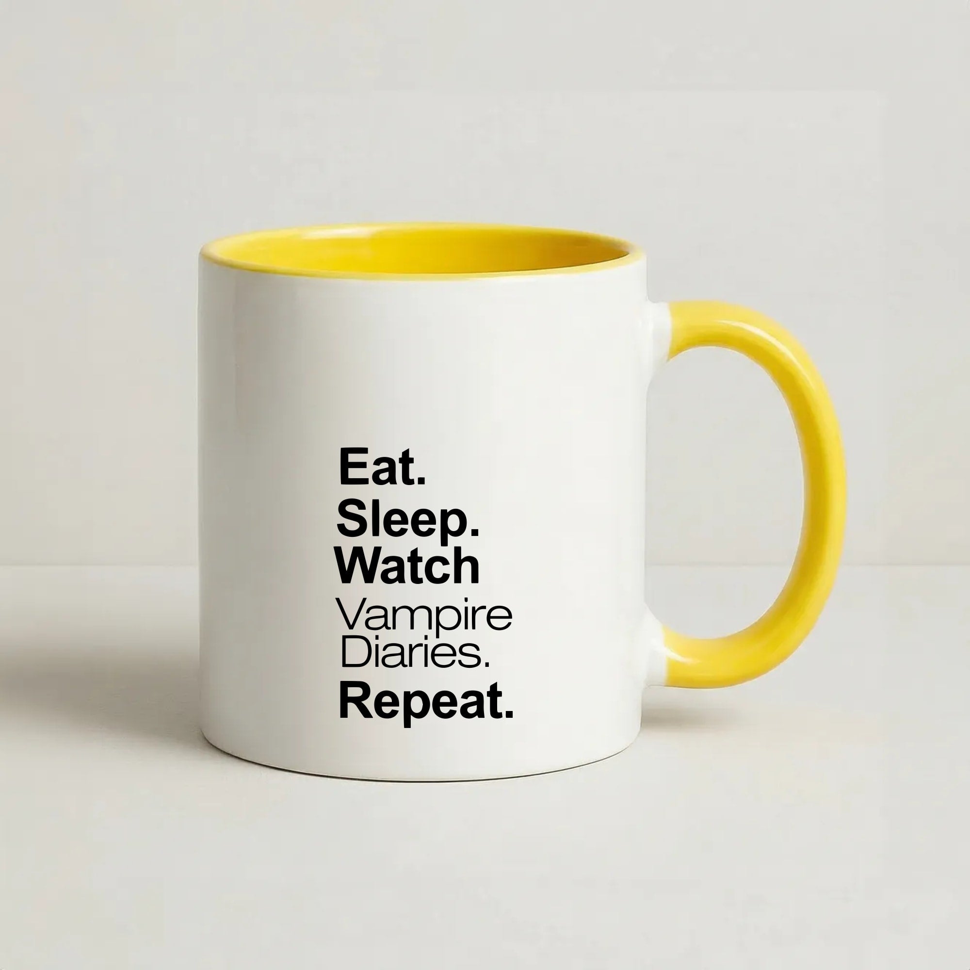 Eat Sleep Watch VPD Repeat Coffee Yellow Mug