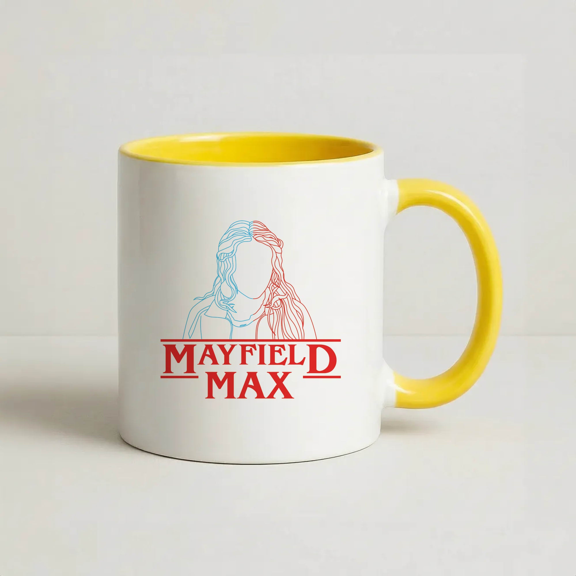 Blue And Red Max Coffee Yellow Mug