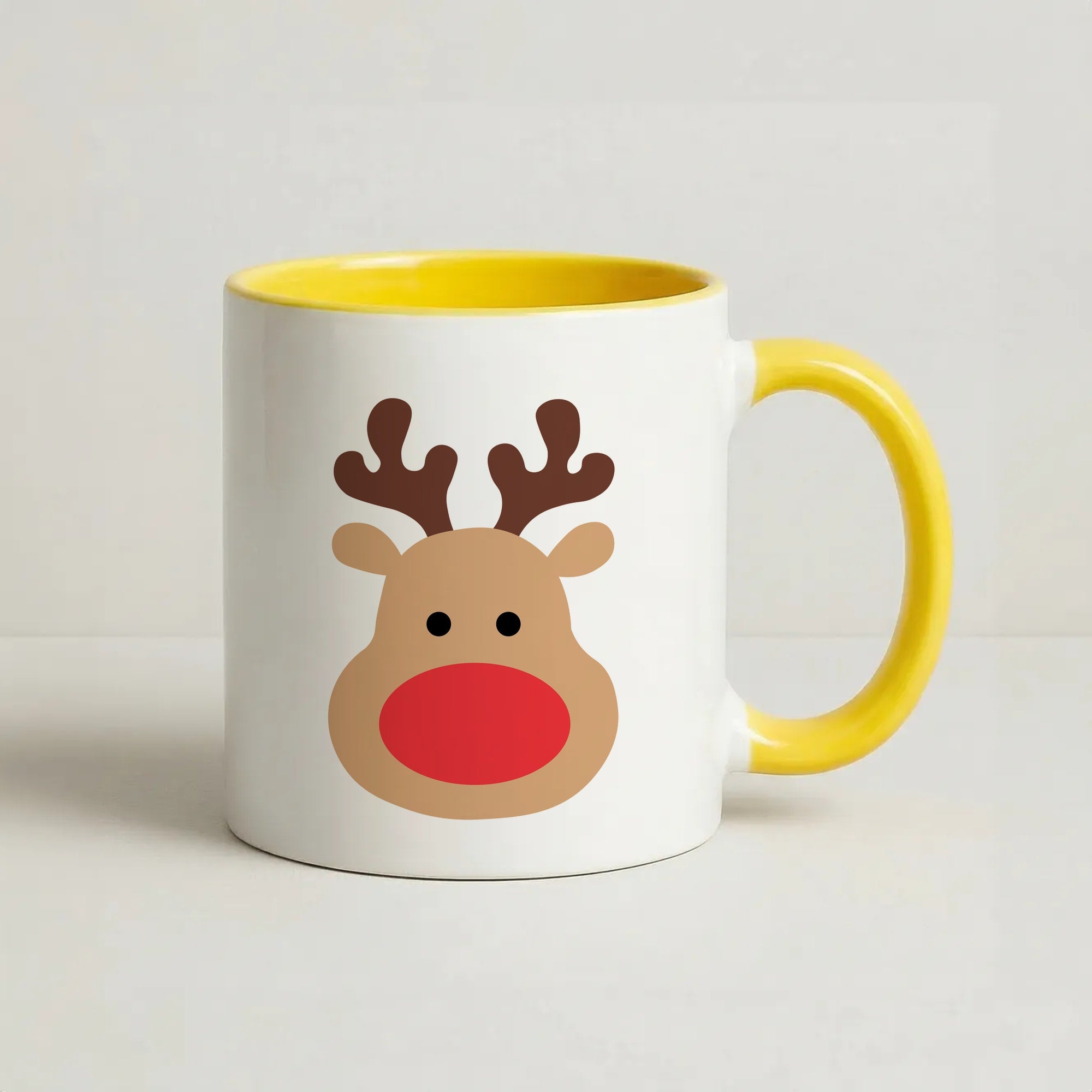 Rudolph Face - Christmas Coffee Yellow Mug