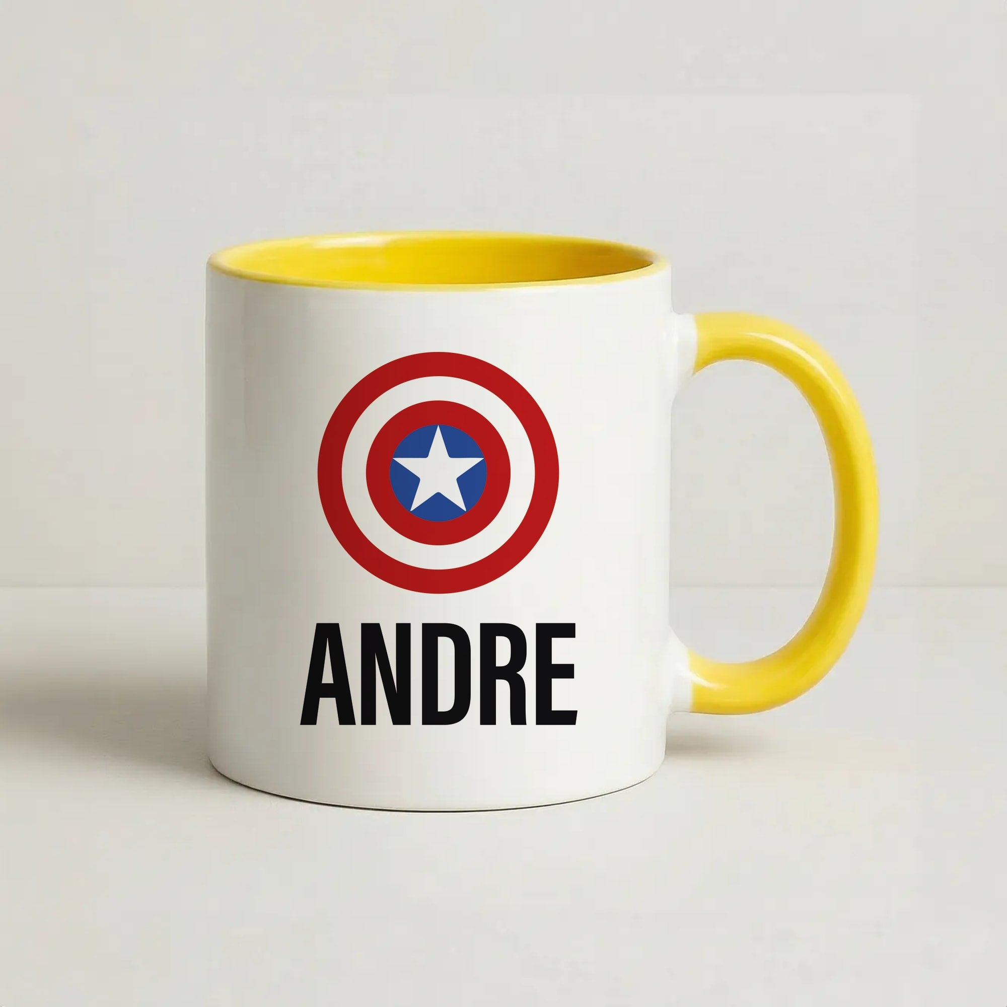 Captain America - Personalised Superhero Comic Coffee Yellow Mug