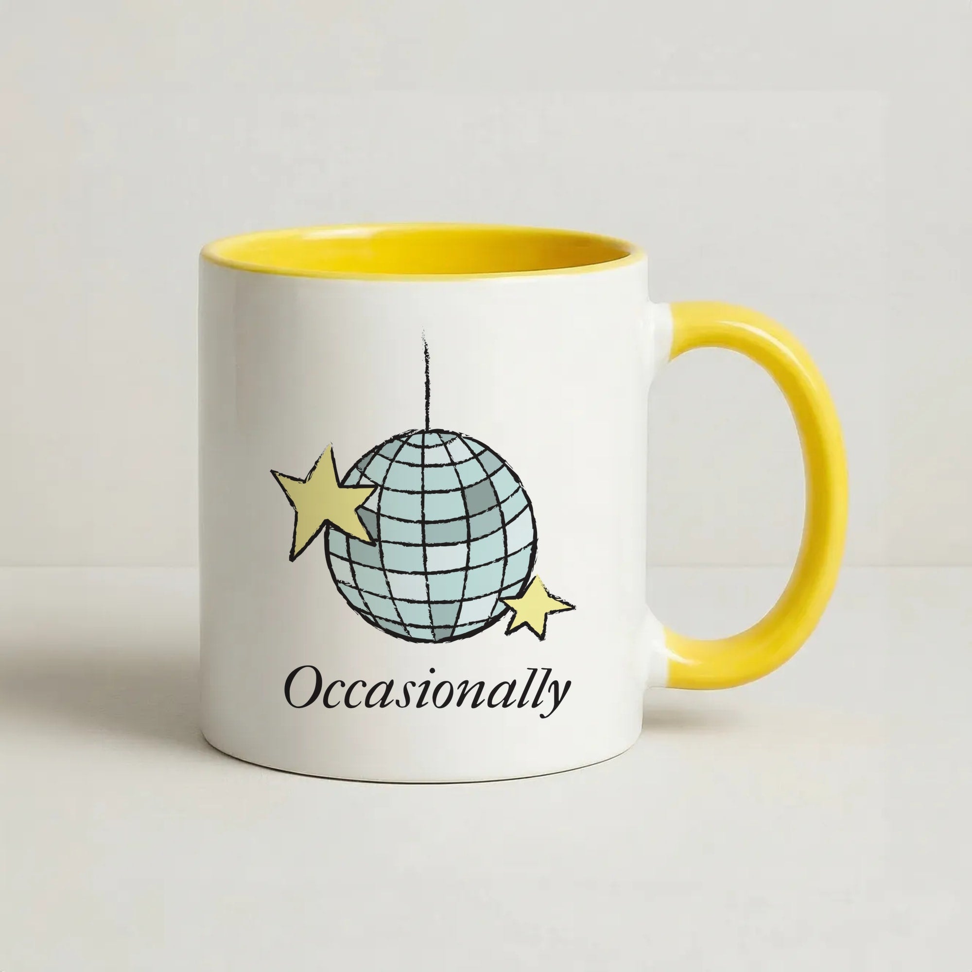 Ocasionally Discoball Coffee Yellow Mug