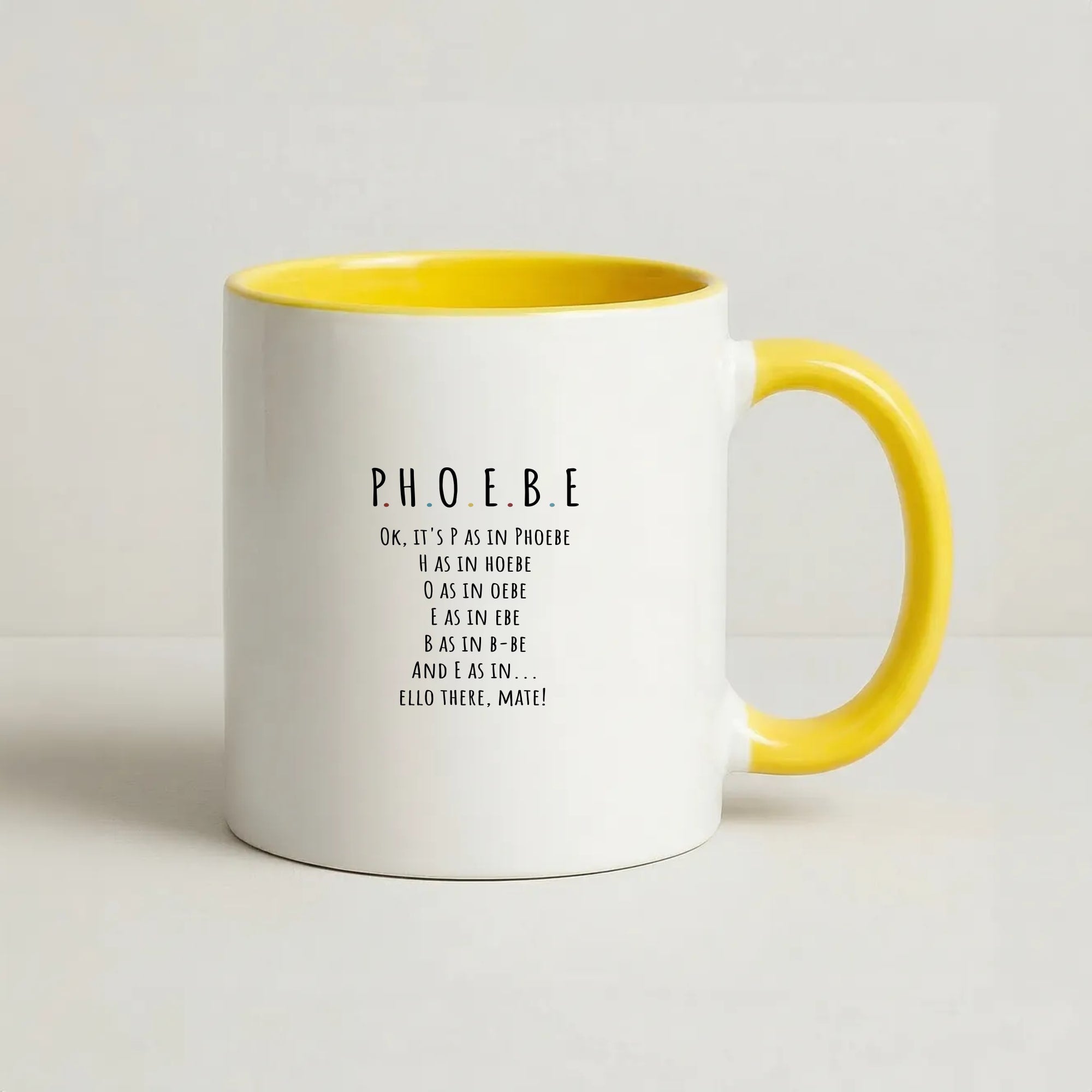 Spelling Phoebe Coffee Yellow Mug