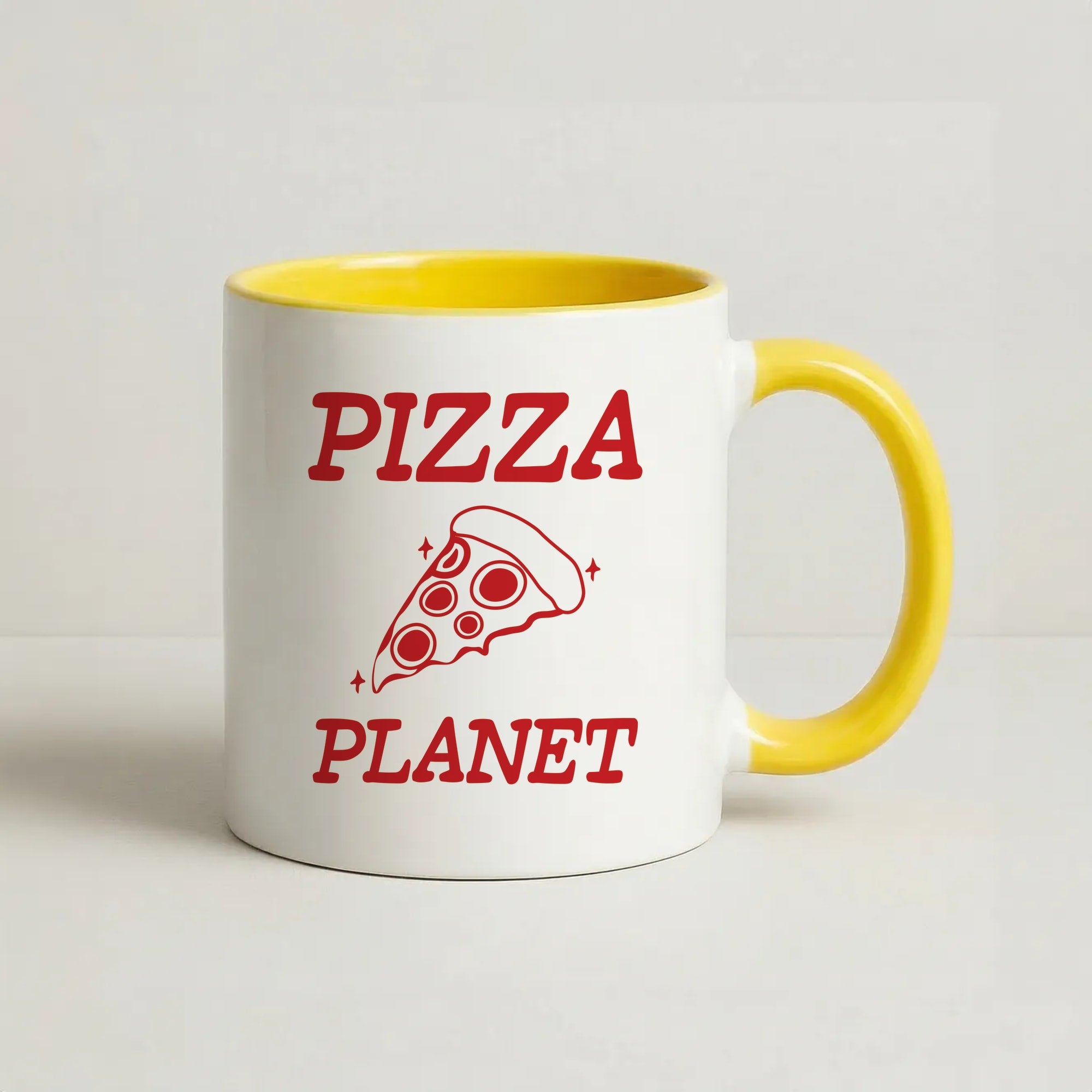 Retro Pizza Planet Coffee Yellow Mug