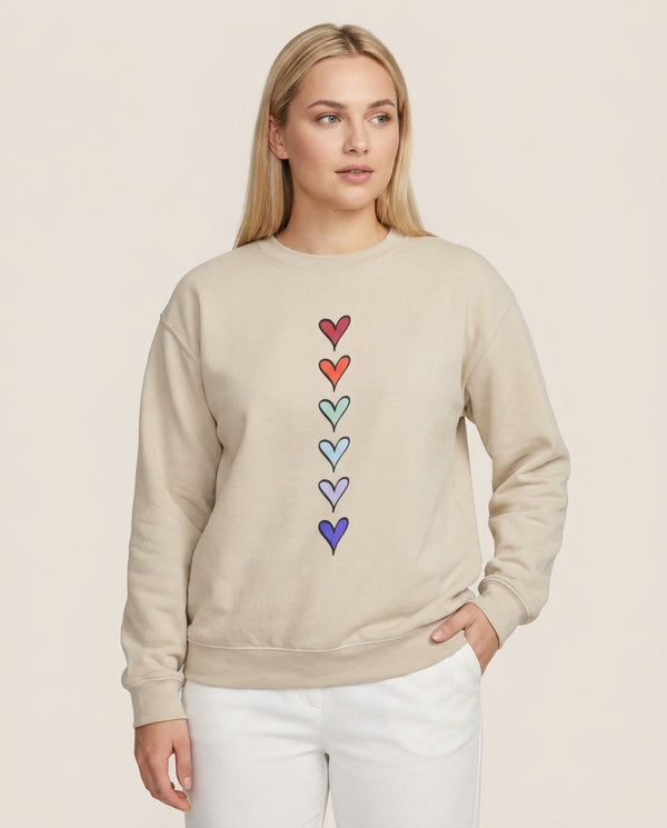 Love Heart Line Sweatshirt — Sand Front, worn