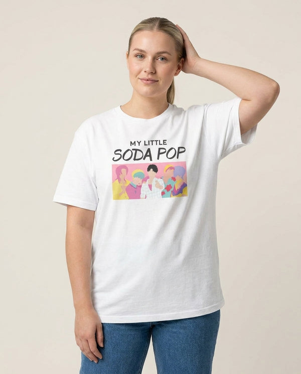 My Little Soda T-Shirt — White Front, worn