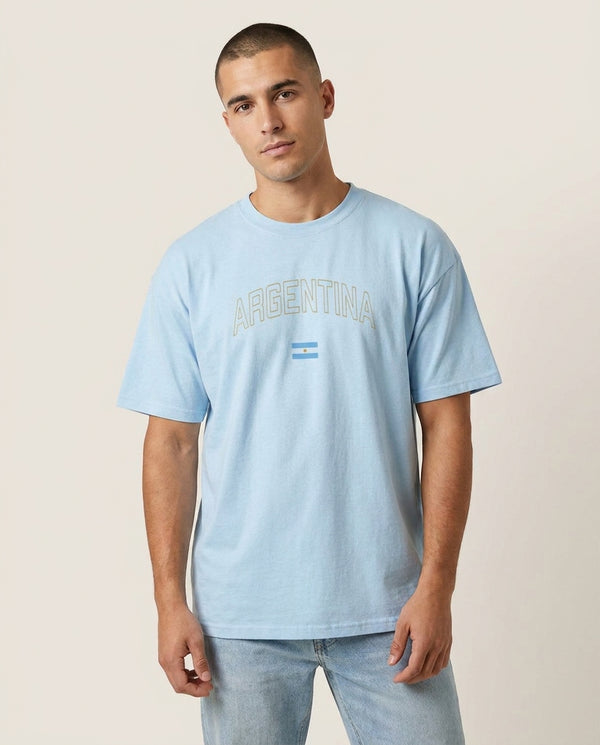 Argentina Team Kit T-Shirt — Blue Front, worn