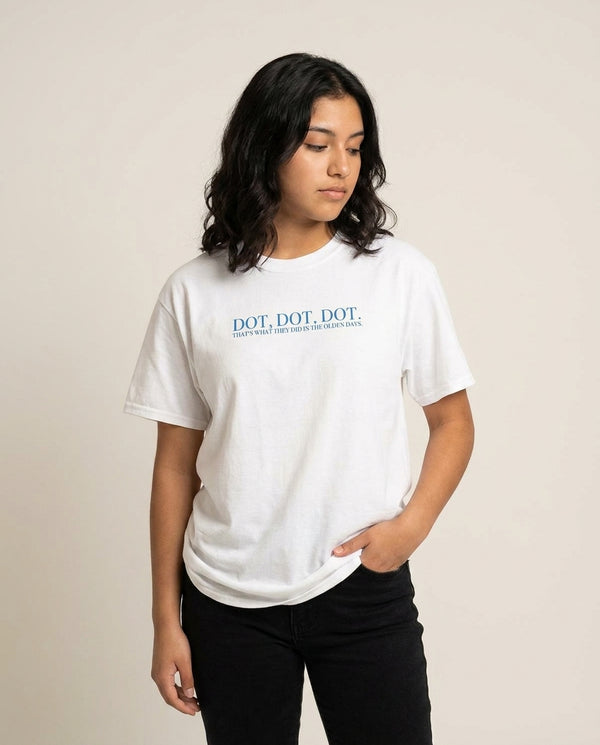 Dot, Dot, Dot T-Shirt — White Front, worn