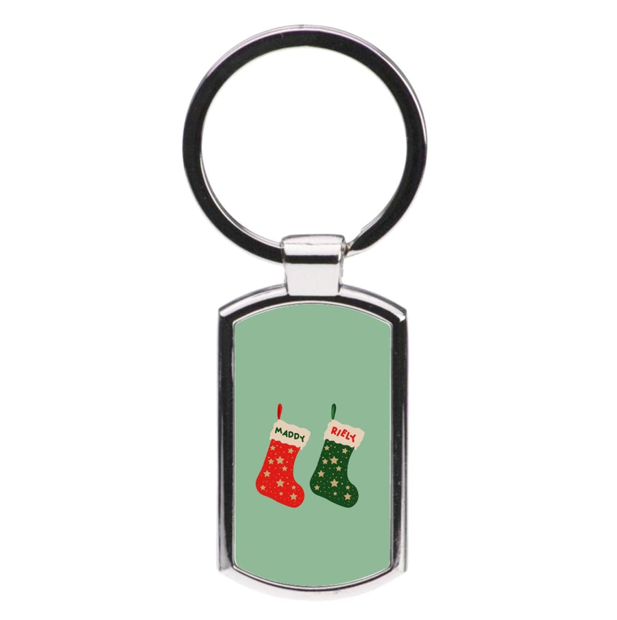 Red And Green Stocking - Personalised Christmas  Luxury Keyring