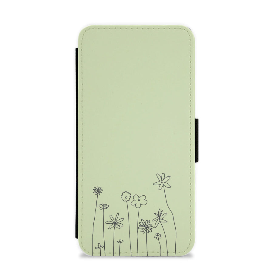 Floral Outline - Floral Flip / Wallet Phone Case