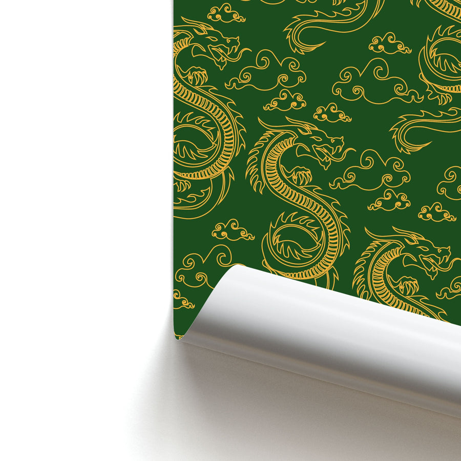 Green And Gold Dragon Pattern Poster