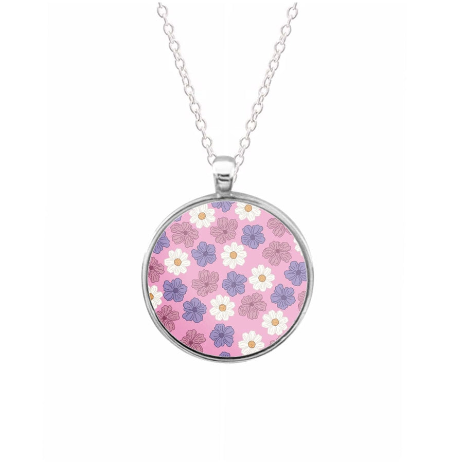 Pink, Purple And White Flowers - Floral Patterns Necklace