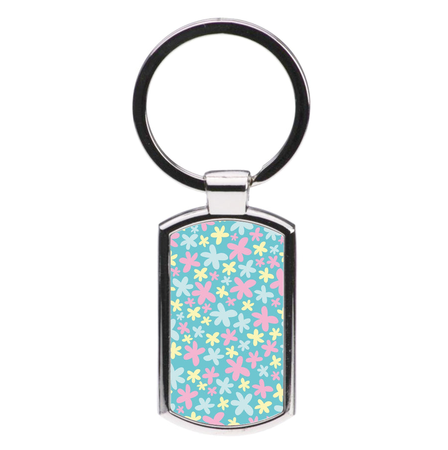 Blue, Pink And Yellow Flowers - Spring Patterns Luxury Keyring