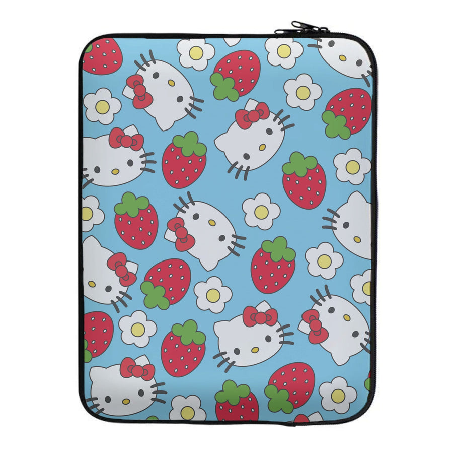 Strawberries And Flowers Pattern - Hello Kitty Laptop Sleeve