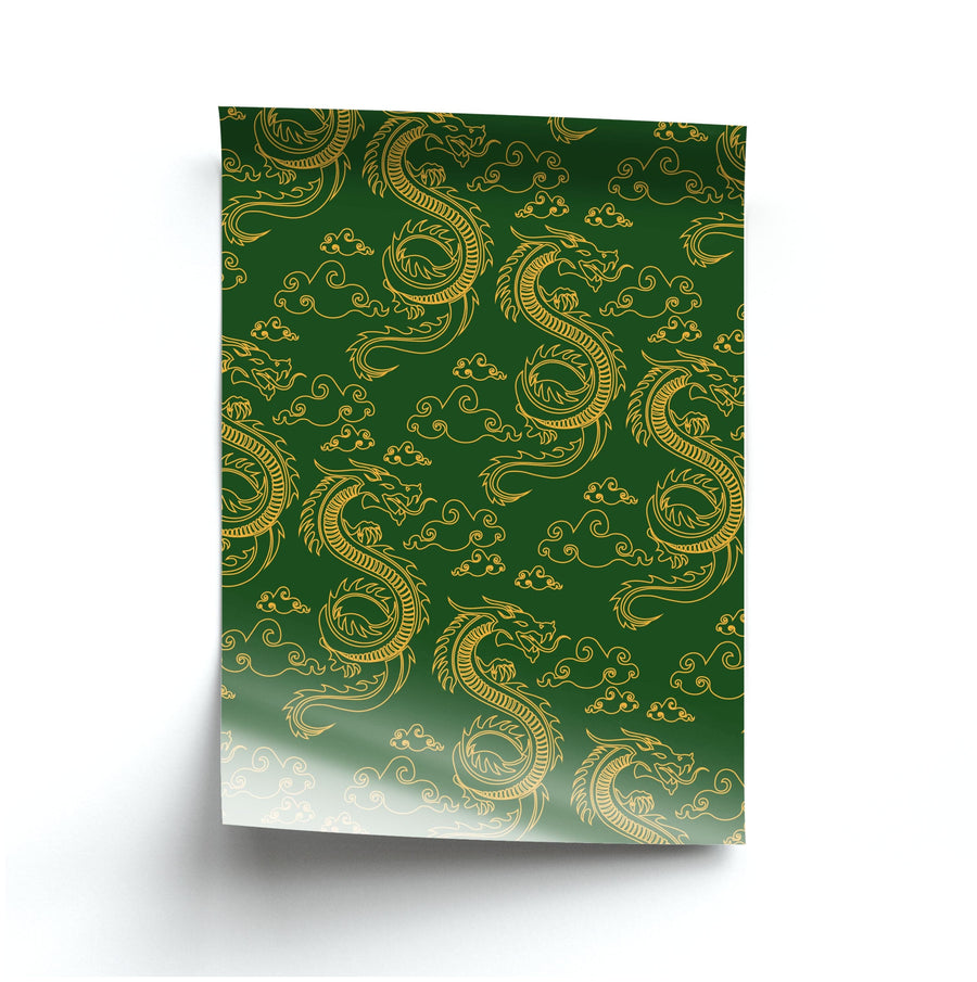 Green And Gold Dragon Pattern Poster