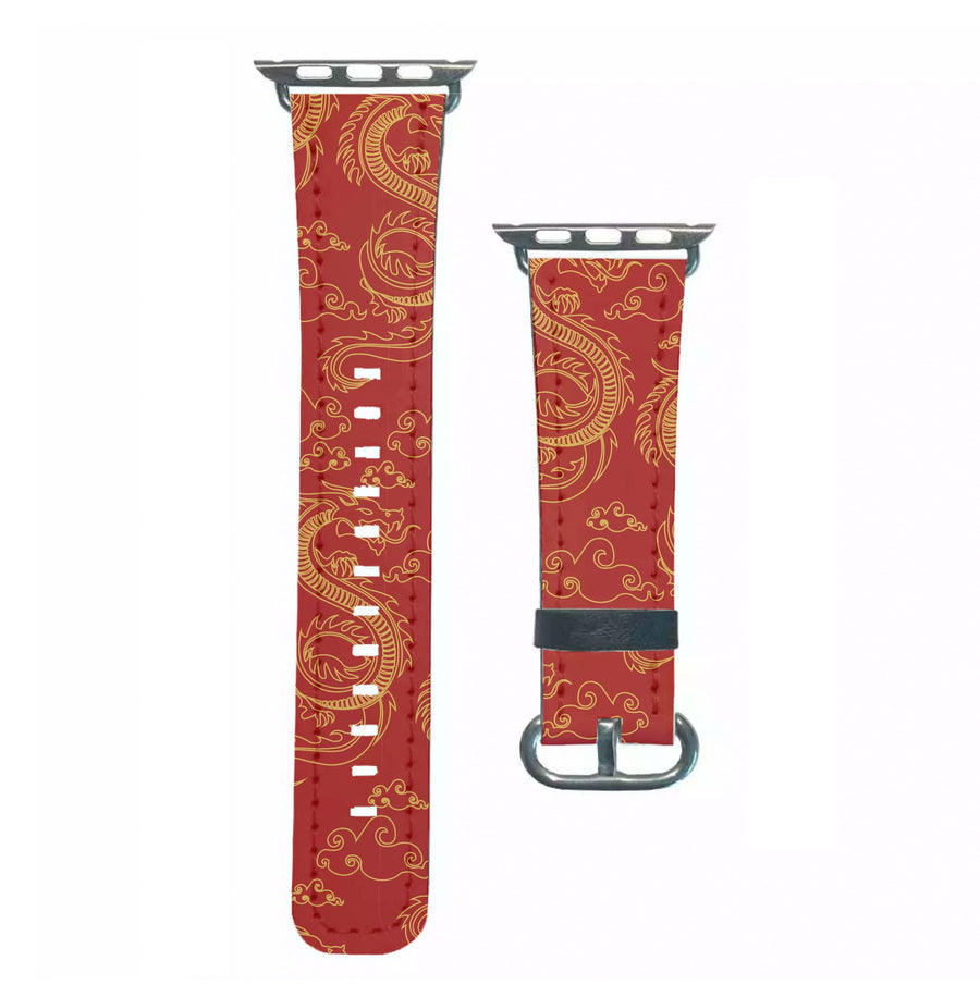 Red And Gold Dragon Pattern Apple Watch Strap