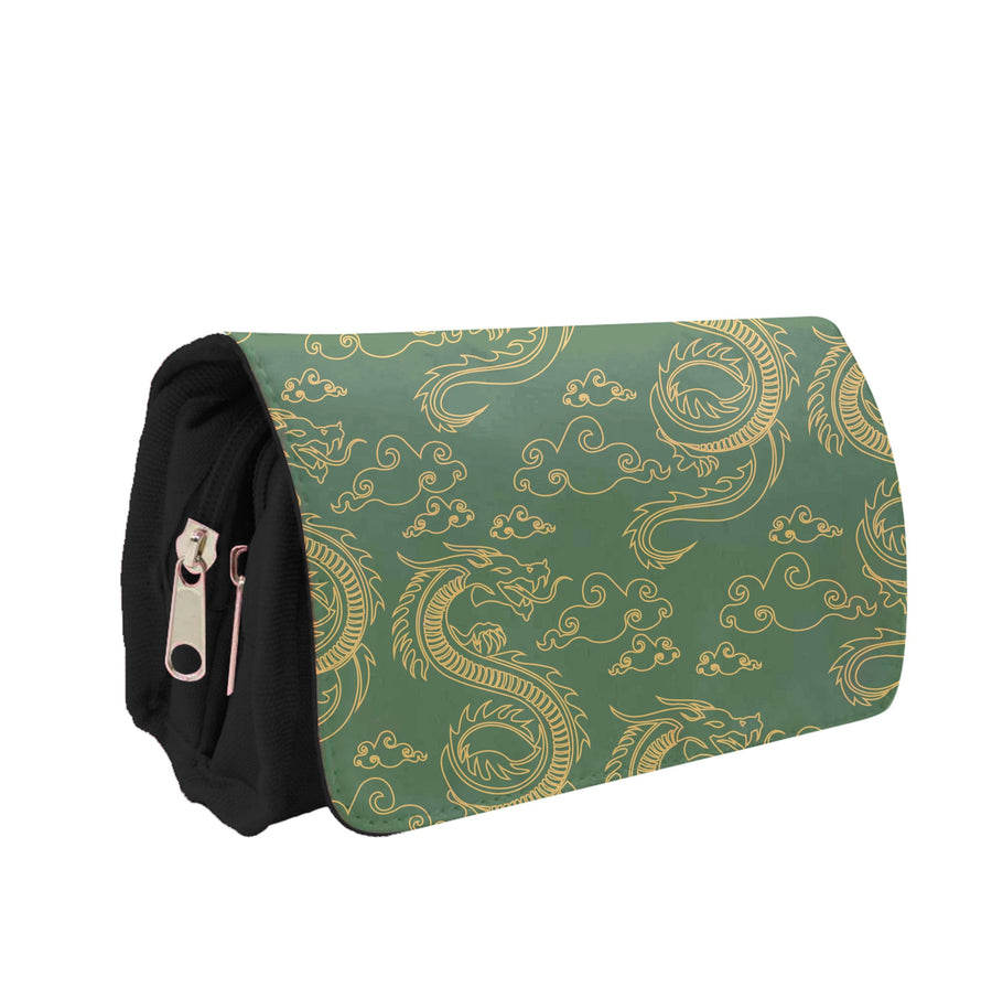 Green And Gold Dragon Pattern Pencil Case