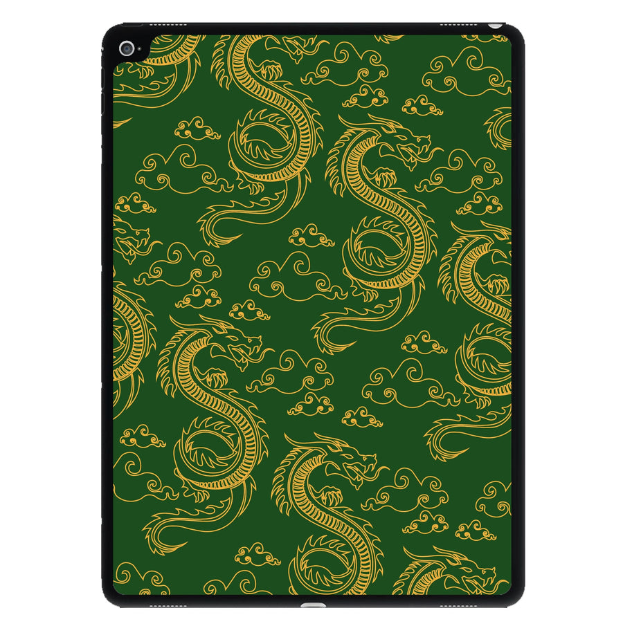 Green And Gold Dragon Pattern iPad Case