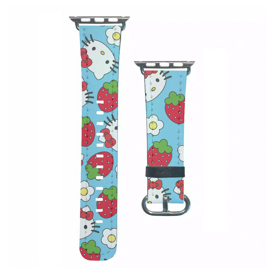 Strawberries And Flowers Pattern - Hello Kitty Apple Watch Strap