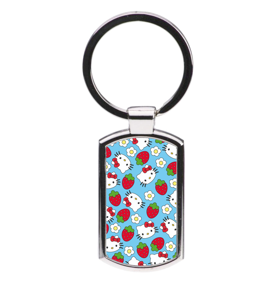 Strawberries And Flowers Pattern - Hello Kitty Luxury Keyring
