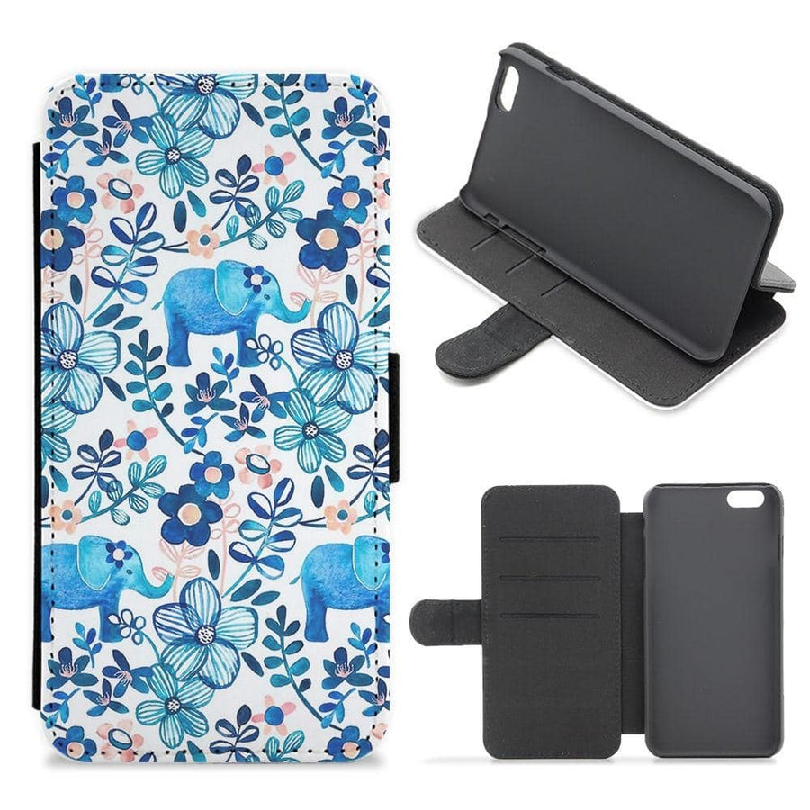Elephant and Floral Pattern Flip Wallet Phone Case - Fun Cases