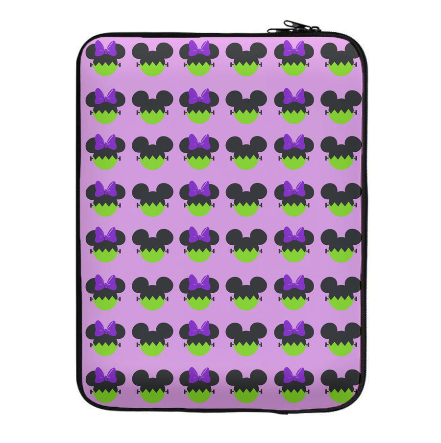 Frankenstein Mikey And Minnie Mouse Pattern - Disney Halloween Laptop Sleeve
