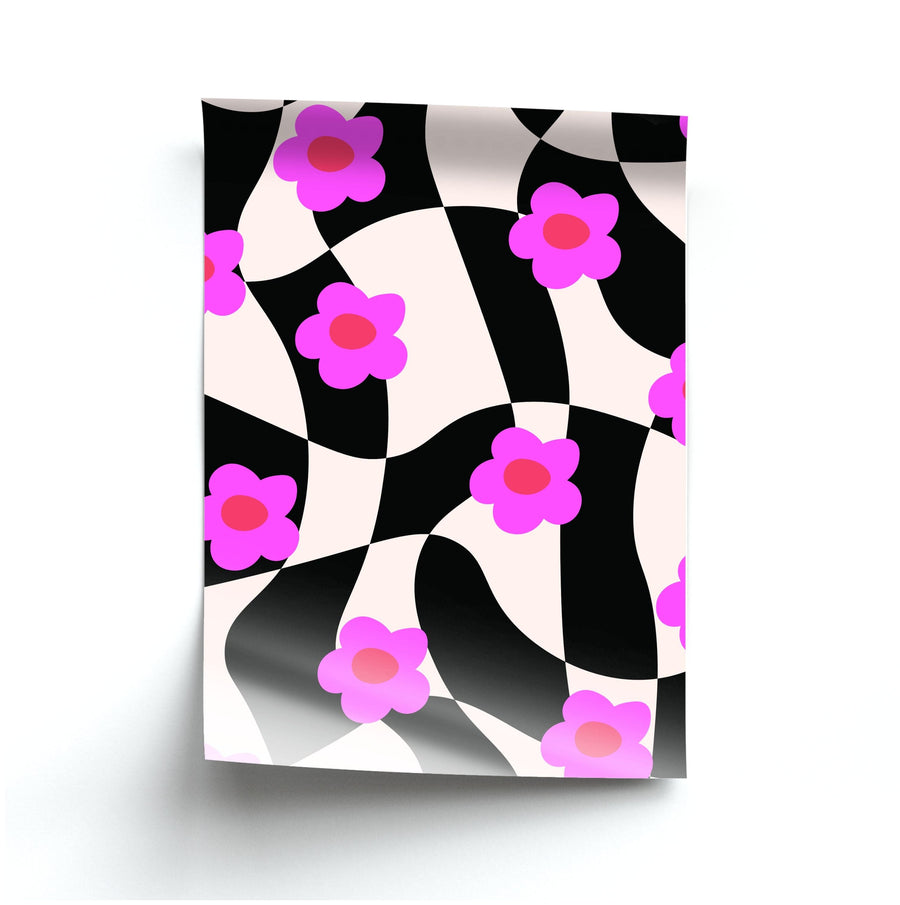 Checkboard Flowers - Trippy Patterns Poster