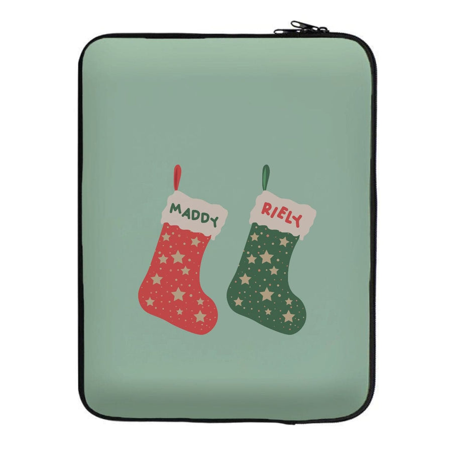 Red And Green Stocking - Personalised Christmas  Laptop Sleeve