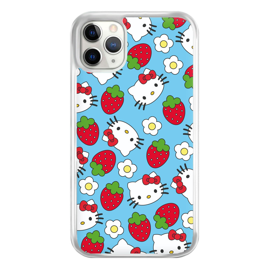Strawberries And Flowers Pattern - Hello Kitty Phone Case