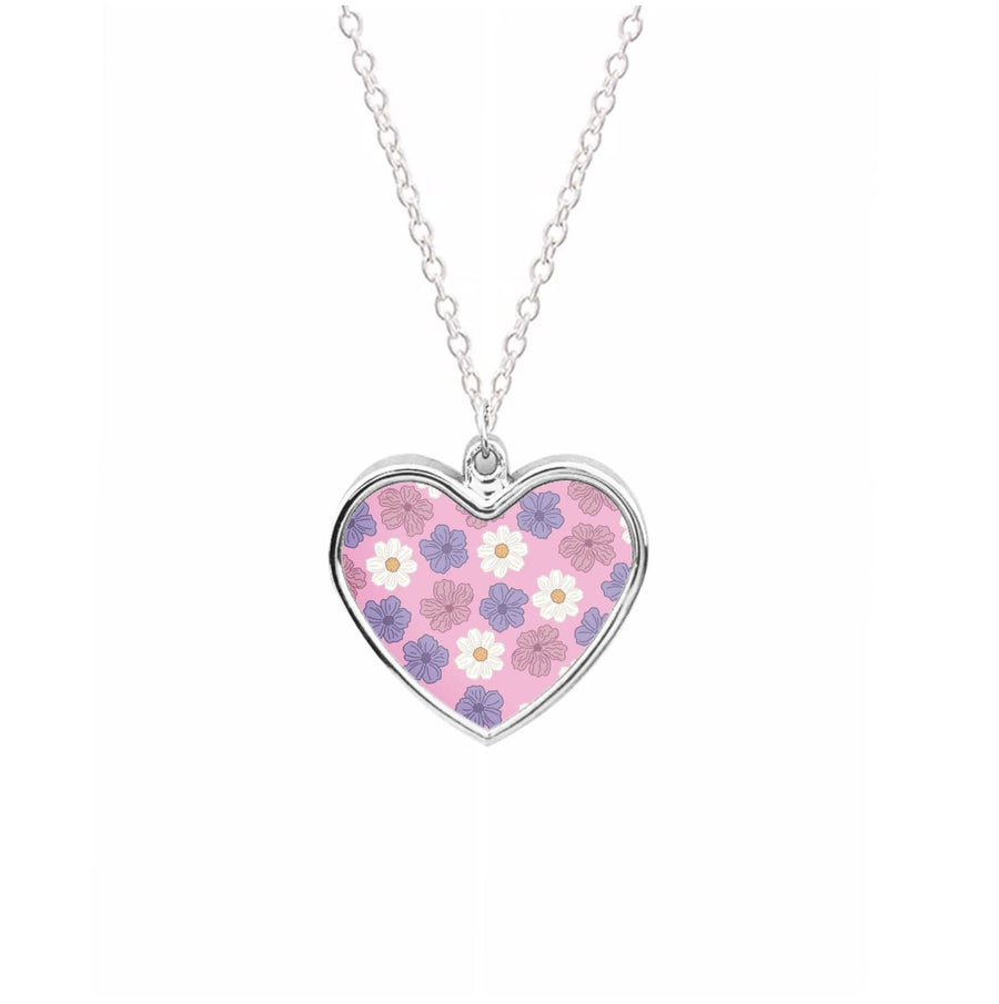Pink, Purple And White Flowers - Floral Patterns Necklace