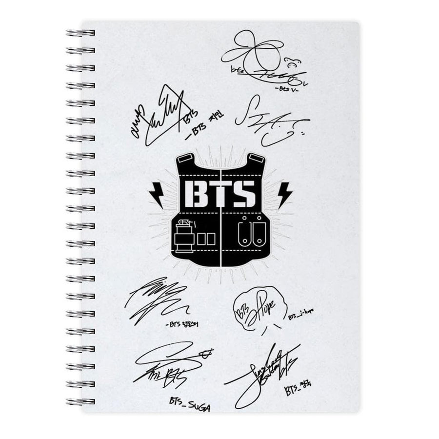 White BTS Army Logo and Signatures Notebook - Fun Cases