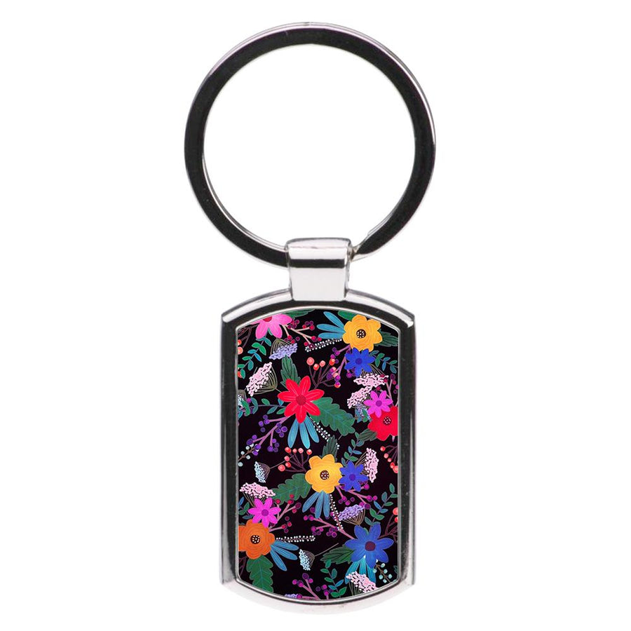 Black & Colourful Floral Pattern Luxury Keyring