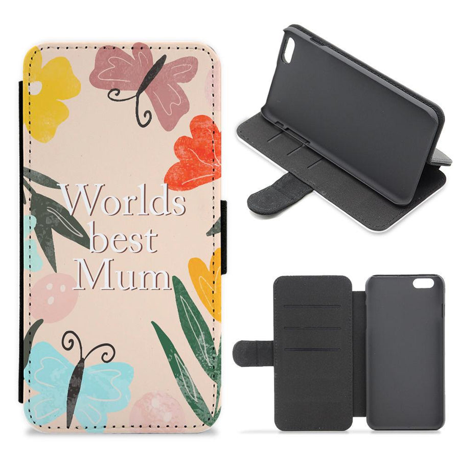 Worlds Best Mum - Floral Mother's Day Flip / Wallet Phone Case