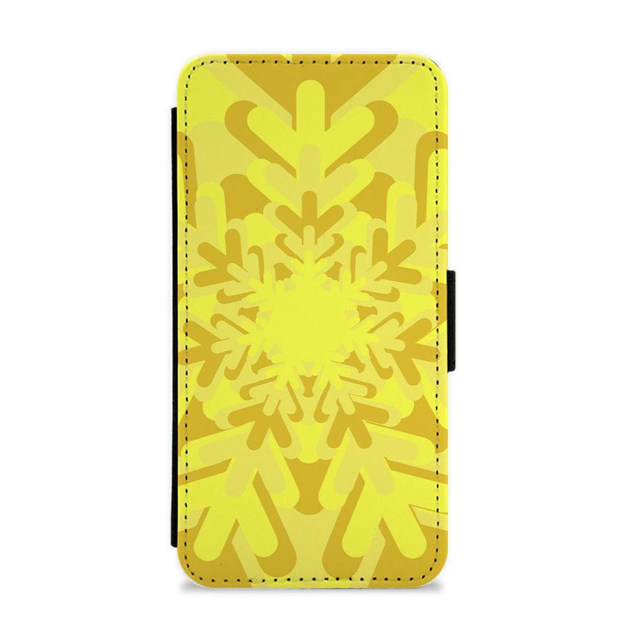 Yellow - Colourful Snowflakes Flip / Wallet Phone Case