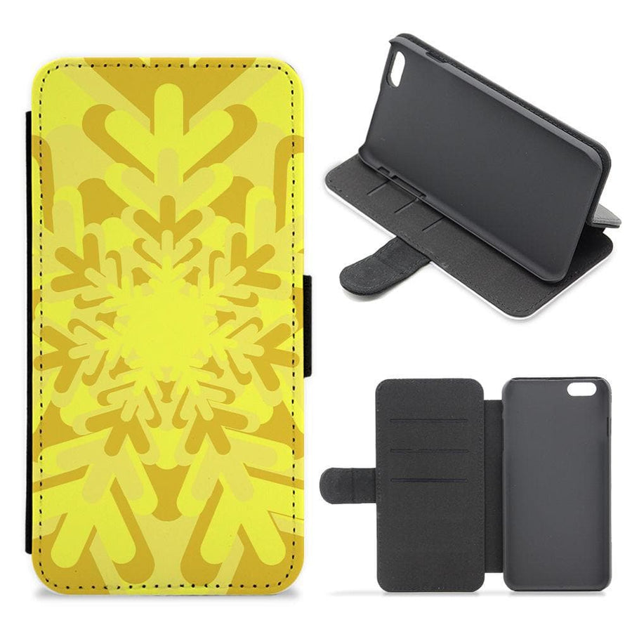 Yellow - Colourful Snowflakes Flip / Wallet Phone Case