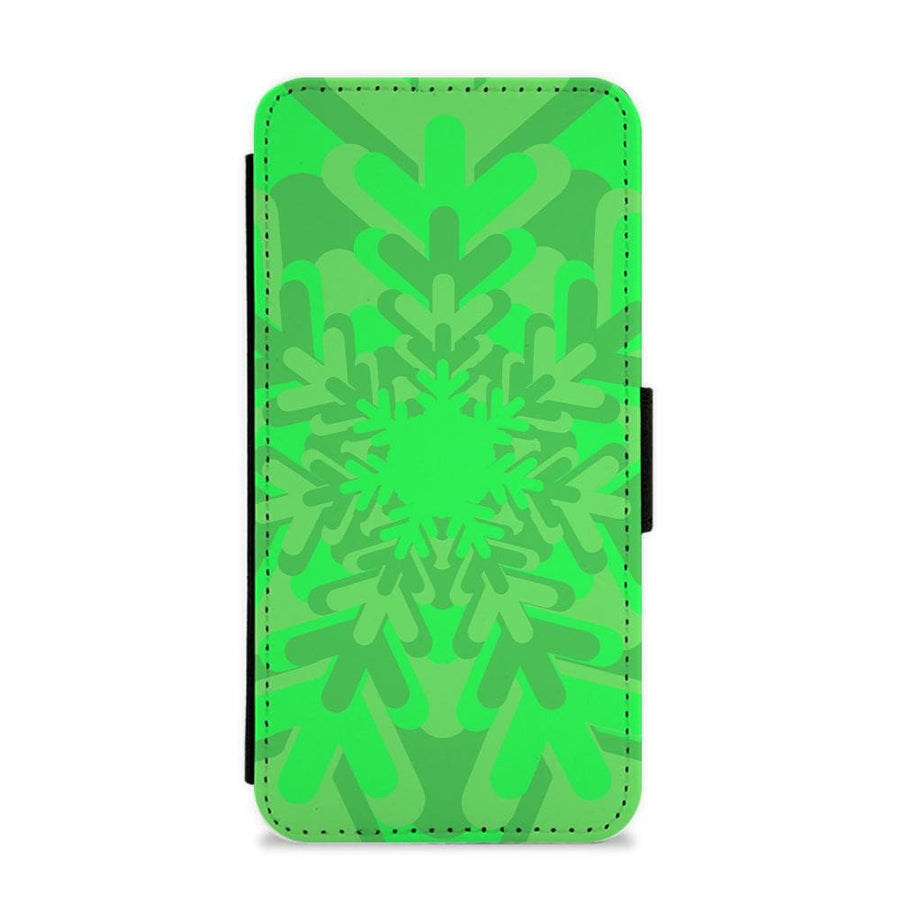 Green - Colourful Snowflakes Flip / Wallet Phone Case