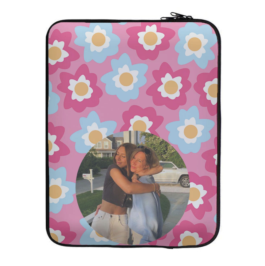 Pink And Blue Flower Pattern - Personalised Mother's Day Laptop Sleeve