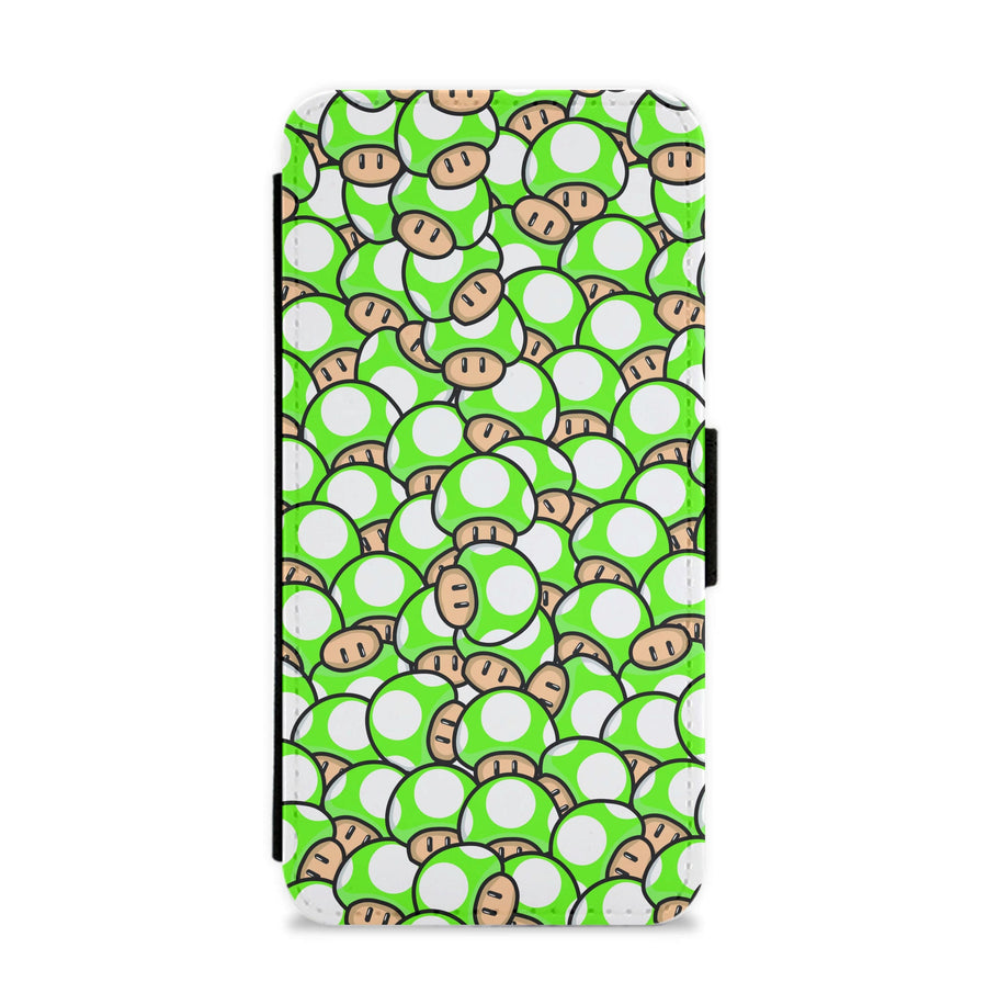 Mushroom Pattern - Green Flip / Wallet Phone Case
