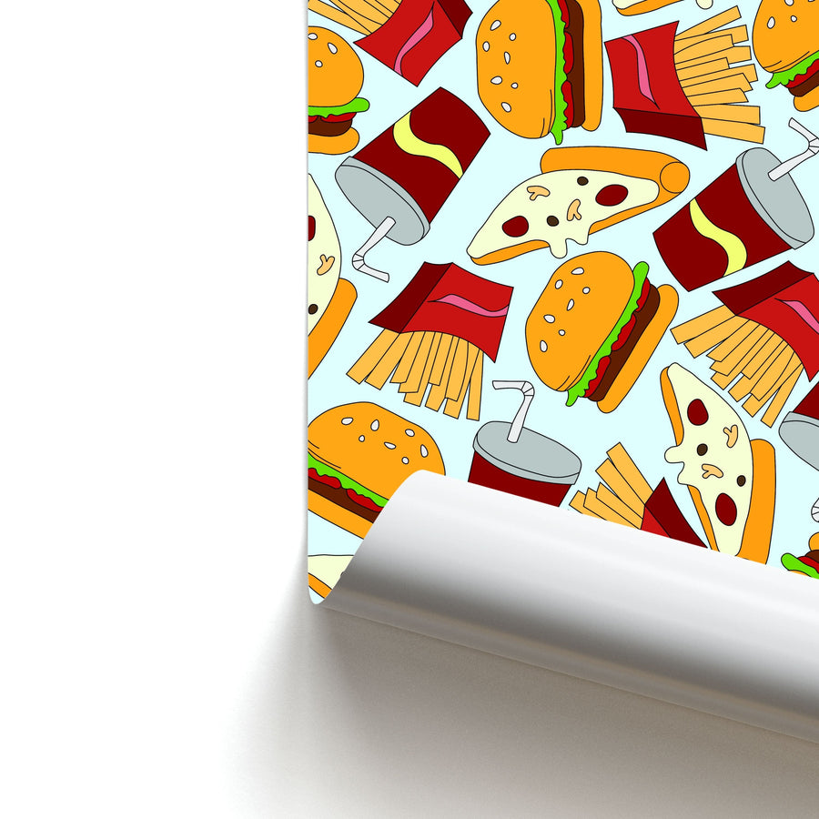 Burgers, Fries And Pizzas - Fast Food Patterns Poster