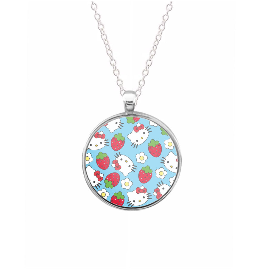 Strawberries And Flowers Pattern - Hello Kitty Necklace