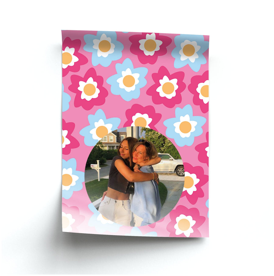 Pink And Blue Flower Pattern - Personalised Mother's Day Poster