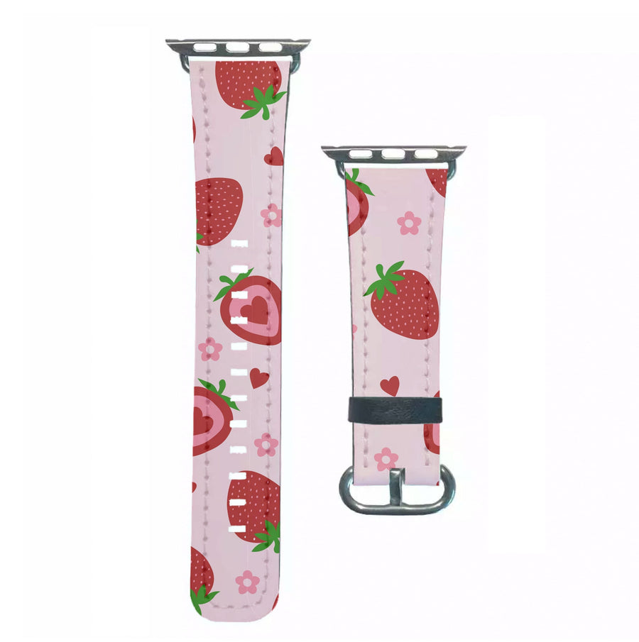 Strawberries And Hearts - Fruit Patterns Apple Watch Strap