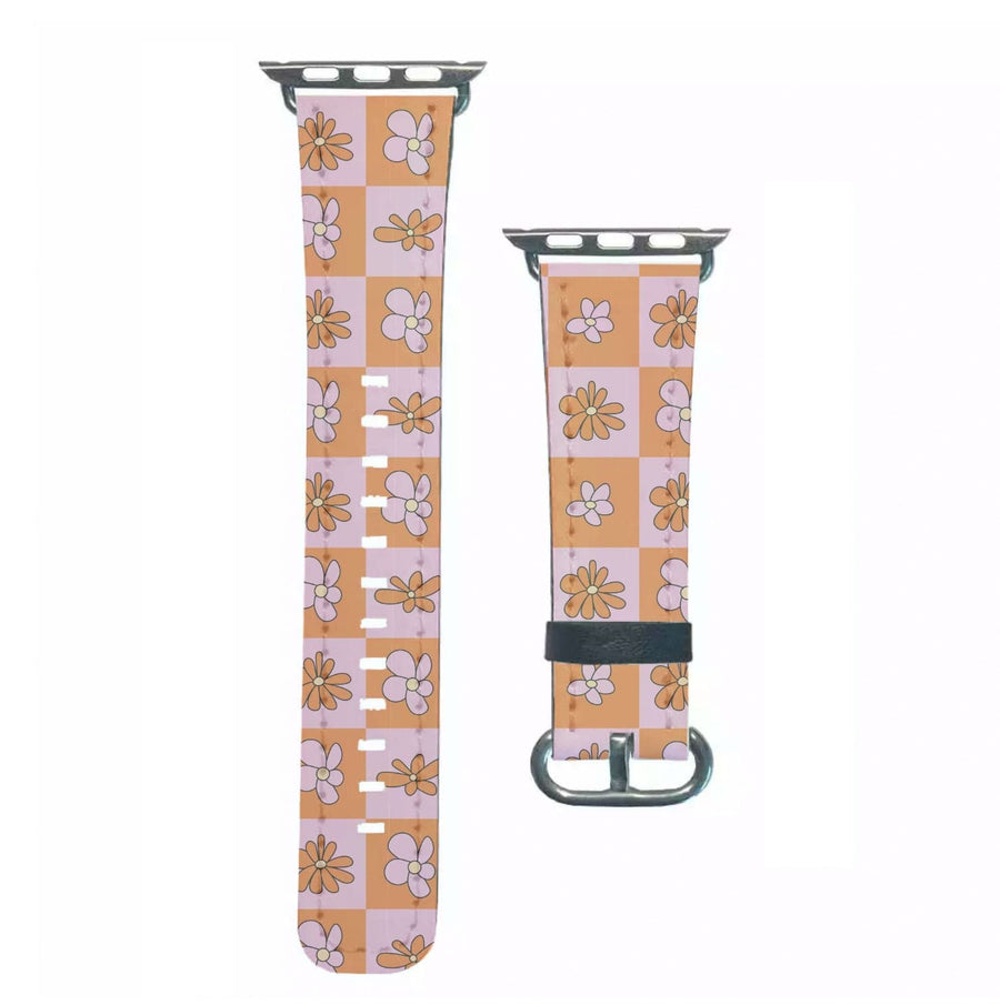 Orange And Pink Checked - Floral Patterns Apple Watch Strap